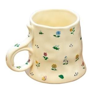 DCNIYT Gepersonaliseerde keramische moderne kleine koffiemok, thuiskantoor drinkbeker, groot volume kan worden aangesloten op warm water (kleur: bloem)