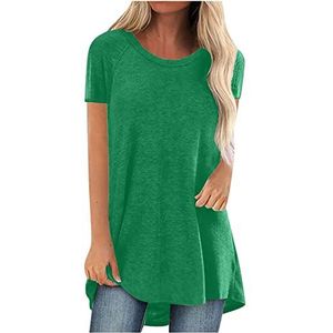 T-shirt met ronde hals voor dames, zomer, mode, casual blouse, vintage, korte mouwen, T-shirt, knoop, slanke casual shirts, print, zomer, tuniek, tops, dames, comfortabele tops voor de zomer, A-groen, L