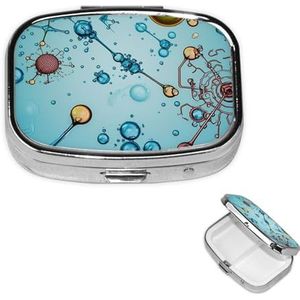 Pillendoos Geneeskunde Pil Organizer Abstractie Biologie Chemie Kleine Pillenkoker Reizen Pillencontainer Draagbare Pillendoos voor Pocket 2 Compartimenten Pillenhouder Pillendozen voor Reizen