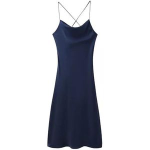 yk8fass Effen kleur Slip Jurk ws-1976, marineblauw, XS