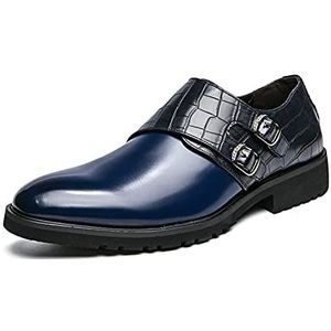 Geklede schoenen for heren Instapper Patchwork Krokodilprint Ronde gepolijste neus PU-leer Antislip Antislip rubberen zool Antislip Casual (Color : Blue, Size : 44.5 EU)