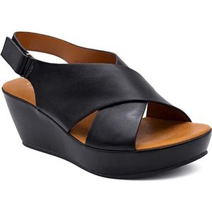 CIARA LONDON Dames Slip On Mid Heel Wedge Casual Zomer Sandalen, Haak & Lus, Slingback, Open Teen, Zwart, 42 EU