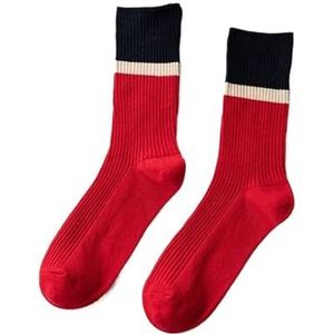 YIJIANUO Contrasterende kleur sokken, vrouwen high-top gestapelde sokken, Koreaanse versie herfst en winter katoenen sokken, Rood, One size