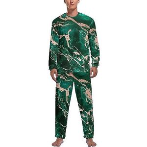 Groene smaragdgroene roségouden marmeren textuur zachte herenpyjama set comfortabele loungewear top en broek met lange mouwen geschenken M