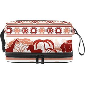 Dubbellaags Cosmetische Tas Afrikaanse Rode Natuur Draagbare Make-up Tas Reizen Organizer Pouch Voor Vrouwen Meisjes Toiletries Tassen, Meerkleurig, 27x15x14 cm/10.6x5.9x5.5 in, Make-up zakje