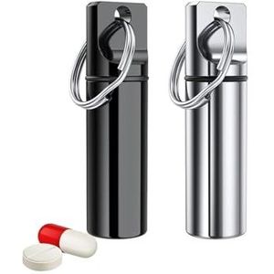Pill dispenser Pill Holder Keychain, Stainless Steel Pill Case, Outdoor Emergency Pill Box, 2 Pack Pill Organizer For Daily Camping (Size : Black and Sliver)