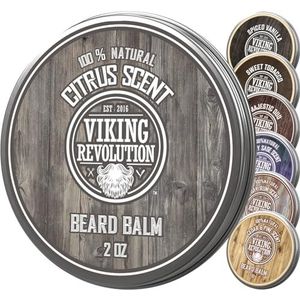 Viking Revolution Beard Balm - All Natural Grooming Treatment with Argan Oil & Mango Butter - Strengthens & Softens Beards & Mustaches - Citrus Scent Leave in Conditioner Wax for Men - 1 Pack