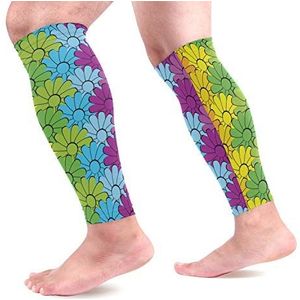 EZIOLY Bloemen Regenbogen Sport Kalf Compressie Mouwen Been Compressie Sokken Kalf Guard voor hardlopen, Fietsen, Moederschap, Reizen, Verpleegkundigen