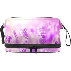 Grote capaciteit reizen cosmetische tas,Lavendel bloem plant bloeien, make-up tas, waterdichte make-up tas organisator, Meerkleurig, 27x15x14 cm/10.6x5.9x5.5 in