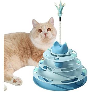 Dificato Kattendraaitafel speelgoed, interactieve kattenbaltoren met verwijderbare ballen en veren - cirkelbaan doe-het-zelf leuk speelgoed voor kitten mentale lichaamsbeweging