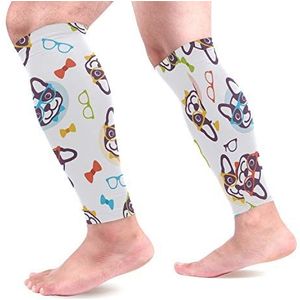 EZIOLY Hipster Glazen Honden Puppy Sport Kalf Compressie Mouwen Been Compressie Sokken Kalf Guard voor hardlopen, Fietsen, Moederschap, Reizen, Verpleegkundigen