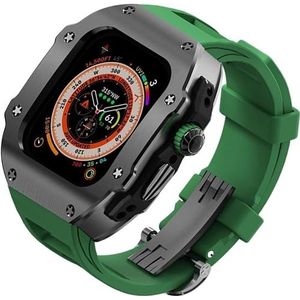 dayeer Roestvrij stalen metalen behuizing fluorrubber horlogeband voor Apple Watch ULTRA2 49 mm, metalen afdekband modificatiekits voor Iwatch Ultra (Color : GreenB, Size : Ultra2 ultra 49mm)