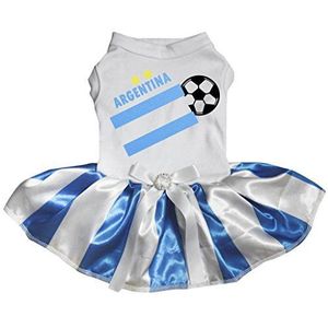 Petitebelle Puppy Hond Kleding Argentinië Vlag en Voetbal Blauw Top Witte Jurk, X-Large, Kleur: wit