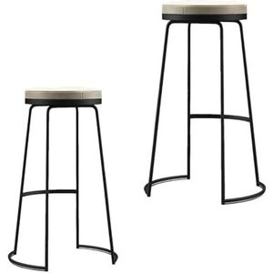 Bar Set van 2 barkrukken, witte kunstleren zitkrukken met zwarte metalen poten, comfortabele gestoffeerde stoelen met voetsteun Krukken (Size : 75CM)