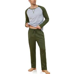 Heren Pyjama Lang Kotoen, Winter Katoenen Tweedelige Pyjama Set Top & Bottom met Zakken en Zachte Riem Nachtkleding Pjs Sleepwear