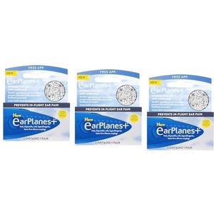 EarPlanes Originele oordopjes voor volwassenen, drukfilterbescherming voor vliegtuigreizen (3 paar)