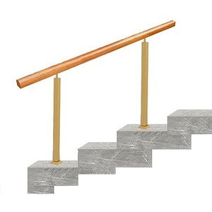 Leuningen voor trappen met beugels, Buitentrap van hout met 3 tot 4 treden, veilige trap for terrasdeuren en betonnen veranda's(Gold,L-150cm)