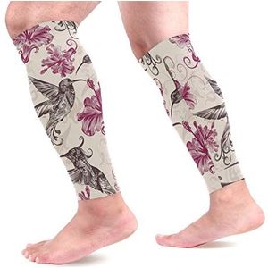 EZIOLY Kolibries Bloemen Sport Kalf Compressie Mouwen Been Compressie Sokken Kalf Guard voor hardlopen, Fietsen, Moederschap, Reizen, Verpleegkundigen