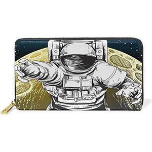Space Moon Spaceman portemonnee voor vrouwen lederen rits telefoon portemonnee