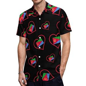 I Love Eritrea Red Heart Heren Shirts met korte mouwen Casual Button-down Tops T-shirts Hawaiiaanse strand T-shirts M
