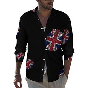 UK Vingerafdruk heren revers lange mouw overhemd button down print blouse zomer zak T-shirts tops 4XL