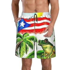 PHTZEZFC Puerto Rico vlag kikker palmbomen print heren strandshorts - lichtgewicht, sneldrogende zwembroek met trekkoord en zakken, Wit, M