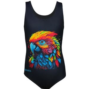 Aquarti Meisjes Badpak met Racerback en Dolfijn Print, Papegaai/Zwart, 146