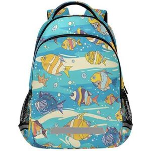 Wzzzsun Blauwe Oceaan Vis Cartoon Rugzak Boekentas Reizen Dagrugzak School Laptop Tas Voor Tieners Jongen Meisje, Leuke mode, 11.6L X 6.9W X 16.7H inch