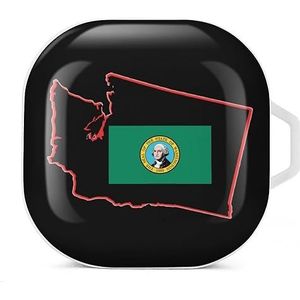 Washington State Map And Flag Oortelefoon Hoesje Compatibel met Galaxy Buds/Buds Pro Schokbestendig Hoofdtelefoon Case Cover Wit-Stijl