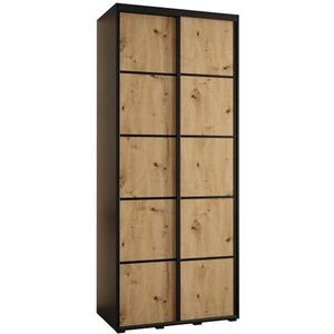 MEBLE KRYSPOL Davos 4 110 Kledingkast met twee schuifdeuren voor slaapkamer - Moderne Kledingkast met kledingroede en planken - 235,2x110x45 cm - Zwart Artisan Black