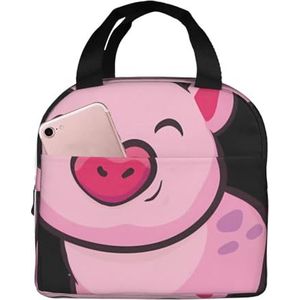 Smile Pink Pig Unisex verdikte geïsoleerde lunchtas met voorvak voor werk, reizen, wandelen, picknick