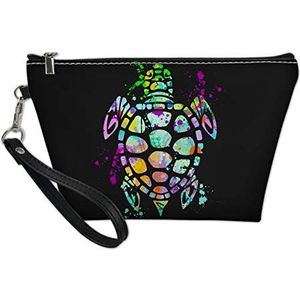 SEANATIVE Kleurrijke Tribal Turtle Design Cosmetische Tas voor Vrouwen Dames Draagbare Lederen Make-up Pouch