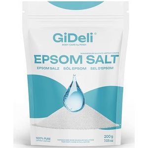 GiDeli Epsom Badzout, Epsom-zout, zuiver magnesiumsulfaat, heptahydraat, farmaceutische kwaliteit (200 g)