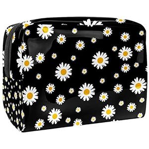 Waterdichte cosmetische tassen, Kleine witte Partysu Daisy Travel Cosmetische tassen, Multifunctionele draagbare make-up tassen, Reizen cosmetische tas organizer voor vrouwen