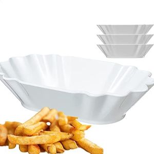 Kerafactum Frietkom, snack, worstschaal, voor friet, curryworst, herbruikbare worstschaal, worstbord, snackschaal voor snack, melamine bord, vaatwasserbestendig, frensh fries ovaal, 4 stuks