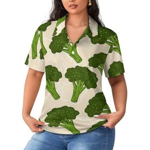 Groene broccoli dames poloshirts met korte mouwen, casual T-shirts met kraag golfshirts sport blouses tops S