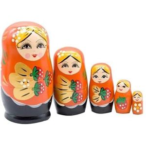 Matroesjkapoppen Aardbei Russische Nesting Dolls Matroesjka Hout Stapelen Geneste Set 5 Pc Handgemaakte Baboushka Nesting Dolls for Kids Gift Matroesjka Poppen