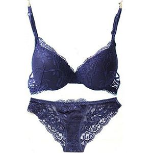 Nanier Vrouwen Solid Lace Push up BH Set Navy Blauw 36B, Donkerblauw, 80B