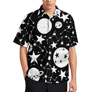 Planets And Stars T-shirt met korte mouwen voor heren, casual button-down, zomer, strand, top met zak