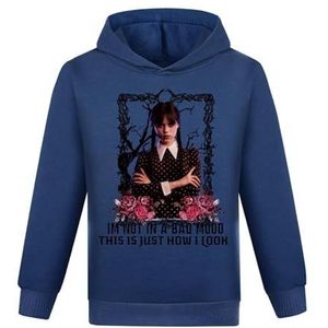 DROLA Wednesday Katoenen Mode Zomer Hoodie Tops Lange Mouwen voor Kinderen Jongens en Meisjes, Donkerblauw, 3-4 Jaren