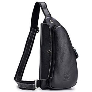 Popoti Rugzak voor heren, schoudertas, sporttassen van leer, sling borst bag, dagrugzak, crossbody voor reizen, trekking, Zwart, L