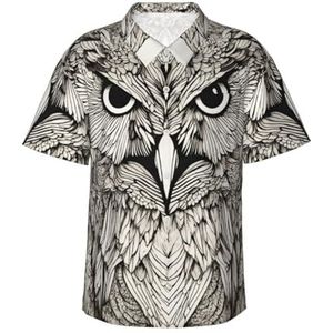 ERSDWRE Owls Birds Print Heren Korte Mouw Button-Down Shirts Casual Zomer Strand Shirts Hawaii Shirt voor Mannen, Zwart, S