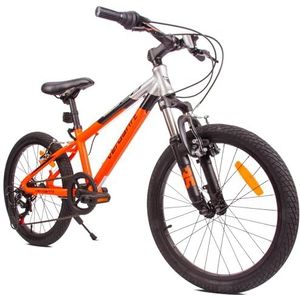 Verdant Kinderfiets voor jongens aluminium jeugdfiets 20 inch 6 versnellingen Shimano fiets voor kinderen van 6 tot 10 jaar in hoogte verstelbaar (Oranje Zilver met schokdemper)