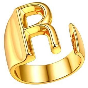 FindChic Letter Initial Alphabet r Monogram Open Ring, Statement Initial Rings Jewellery For Women & Men, Chunky Ring With Letter, Gold Initial Statement Ring
