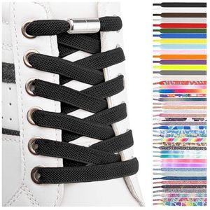 SULPO Elastische rubberen veters zonder strikken, plat, met draaisluiting, zwart, Eén Maat