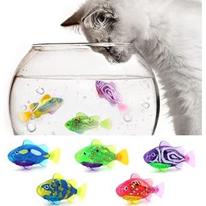 Robo vis voor katten, interactieve zwemrobot vis speelgoed voor katten, het beste waterspeelgoed voor binnenkatten. Activeert zwemmen in water met LED-verlichting. A van plastic visspeelgoed. (5