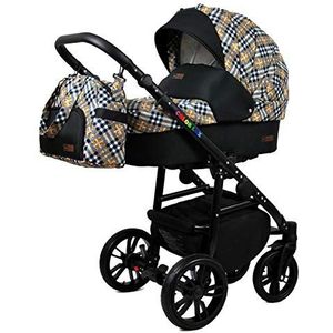 Kinderwagen 3 in 1 complete set met autostoeltje Isofix babybad babydrager Buggy Colorlux Black van ChillyKids Gold Grille 3in1 (inclusief autostoeltje)