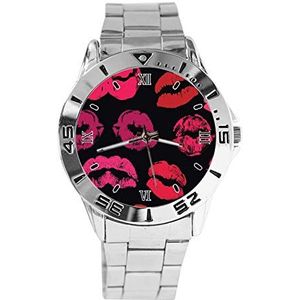 Lippen Galaxy Mode Dames Horloges Sport Horloge voor Mannen Casual Rvs Band Analoge Quartz Horloge, Zilver, armband