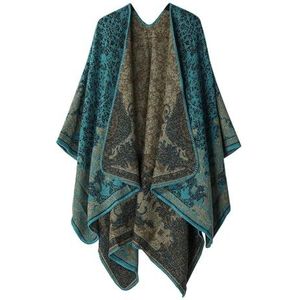 UBOHUZ Warme winterponcho's en capes voor dames, damessjaals en omslagdoeken, bloemenpashmina, damesponcho voor lente, herfst, winter, Groen, One size