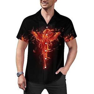 Burning Angel of Flame casual overhemden voor heren, korte mouwen, Cubaanse kraag, T-shirts, tops, Hawaiiaans T-shirt, XL